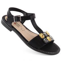 Sandały z cyrkoniami komfortowe S.Barski W OLI261A czarne