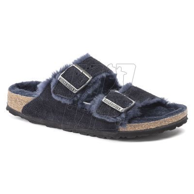 7. Klapki ocieplane Birkenstock Arizona VL Shearling Midnight skóra zamszowa szerokie regular (1020592)