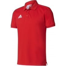 Koszulka piłkarska polo adidas Tiro 17 M BQ2680 w kolorze czerwonym, wykonana z bawełny z dodatkiem poliestru, posiada technologię climalite