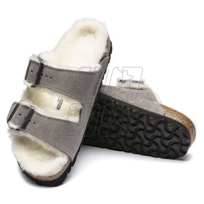 6. Klapki damskie/męskie ocieplane Birkenstock Arizona Shearling Stone Coin zamsz z wełną owczą regular szerokie (1017402)