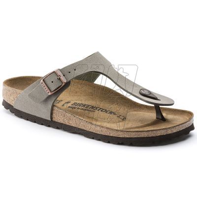 Japonki damskie szare-beżowe Birkenstock Gizeh Birko-Flor Nubuck Stone regular szerokie (43391)