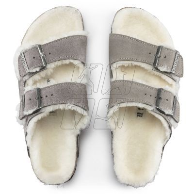 7. Klapki damskie/męskie ocieplane Birkenstock Arizona Shearling Stone Coin zamsz z wełną owczą regular szerokie (1017402)