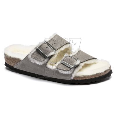 Klapki damskie/męskie ocieplane Birkenstock Arizona Shearling Stone Coin zamsz z wełną owczą regular szerokie (1017402)