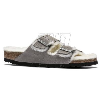 5. Klapki damskie/męskie ocieplane Birkenstock Arizona Shearling Stone Coin zamsz z wełną owczą regular szerokie (1017402)