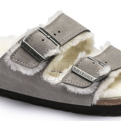 2. Klapki damskie/męskie ocieplane Birkenstock Arizona Shearling Stone Coin zamsz z wełną owczą regular szerokie (1017402)