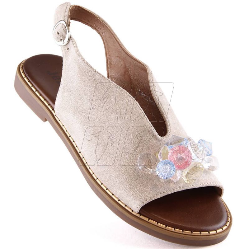 Sandały zamszowe płaskie z kryształkami Jezzi W RMR2266-2 beżowe