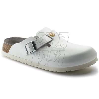 Chodaki damskie Birkenstock Boston ESD White skóra naturalna klapki medyczne narrow wąskie (0061378)