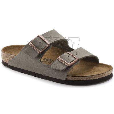 8. Klapki damskie/męskie Birkenstock Arizona Birko-Flor Nubuck Stone regular szerokie szare (0151211)