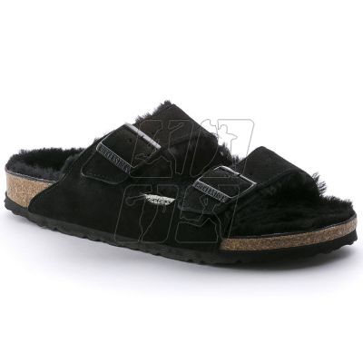 Klapki damskie ocieplane z wełną owczą Birkenstock Arizona VL Shearling Black skóra zamszowa regular szerokie (0752661)