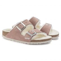 Klapki ocieplane Birkenstock Arizona Suede Leather Shearling Pink Clay LAF wąskie narrow (1023258)