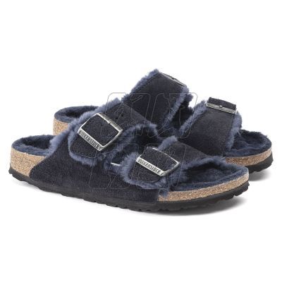 Klapki ocieplane Birkenstock Arizona VL Shearling Midnight skóra zamszowa wąskie narrow (1020583)