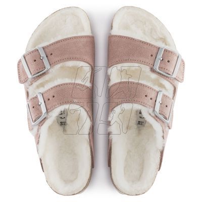 7. Klapki ocieplane Birkenstock Arizona Suede Leather Shearling Pink Clay LAF wąskie narrow (1023258)