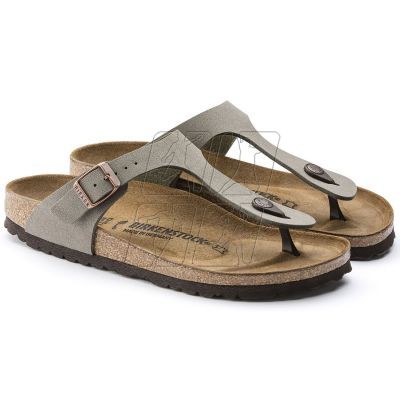 3. Japonki damskie szare-beżowe Birkenstock Gizeh Birko-Flor Nubuck Stone regular szerokie (43391)